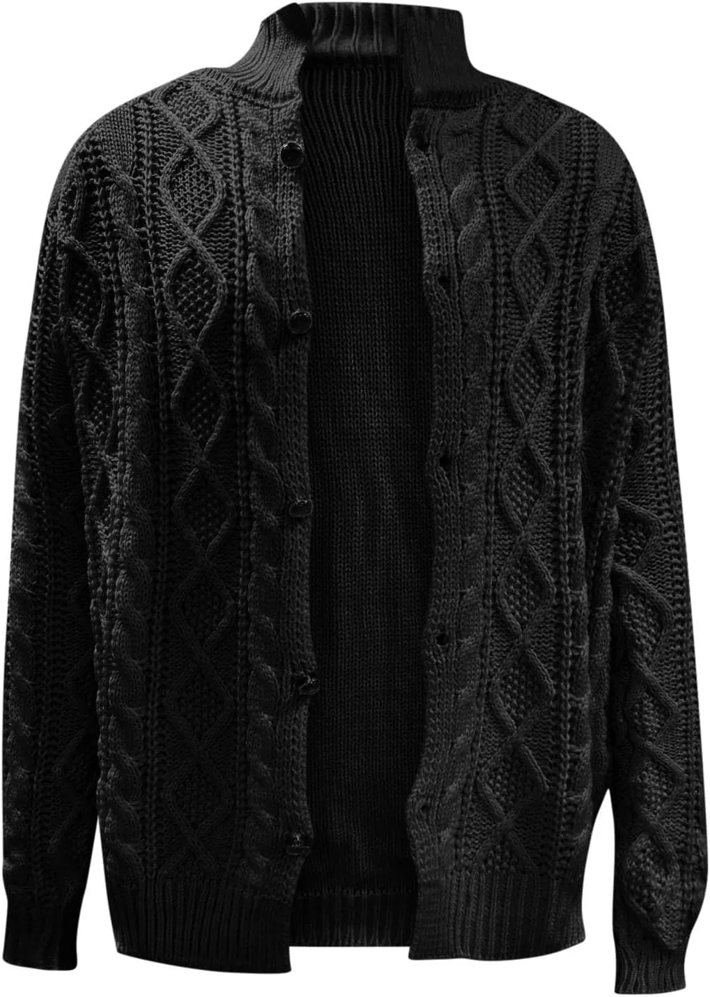 Mens Long Sleeve Stand Collar Cardigan Sweaters Button Down Cable Knitted Sweater Solid Wool Knitted Sweater Cardigan