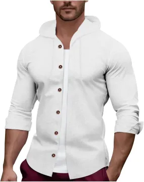 Men's Muscle Fit Cardigan Shirts Long Sleeve Button Down Tshirt V Neck Hooded Sweatshirt Solid Color Knitted Sweater