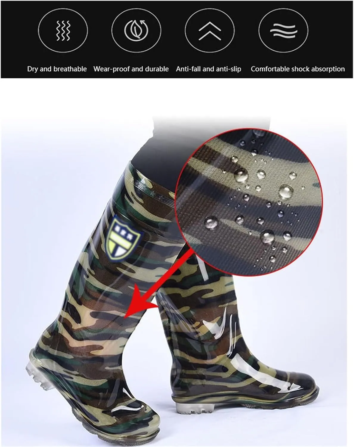 Men's Outdoor Anti-Skid Camouflage High Barrel Waterproof Rubber Rain Boots, Spring Summer Breathable Quick Wicking Fishing Garden Rain Boots, for Yard Farm Outdoor Work
