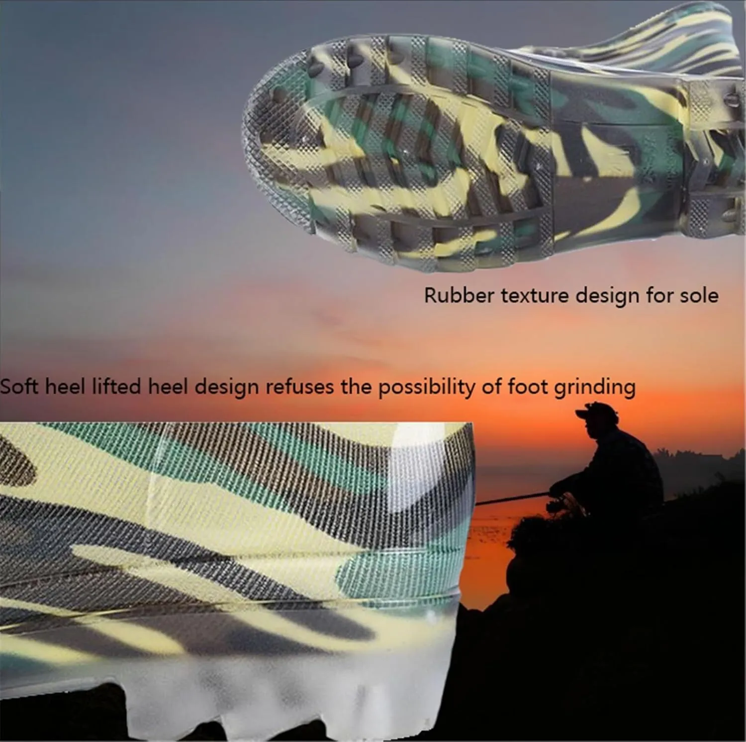 Men's Outdoor Anti-Skid Camouflage High Barrel Waterproof Rubber Rain Boots, Spring Summer Breathable Quick Wicking Fishing Garden Rain Boots, for Yard Farm Outdoor Work