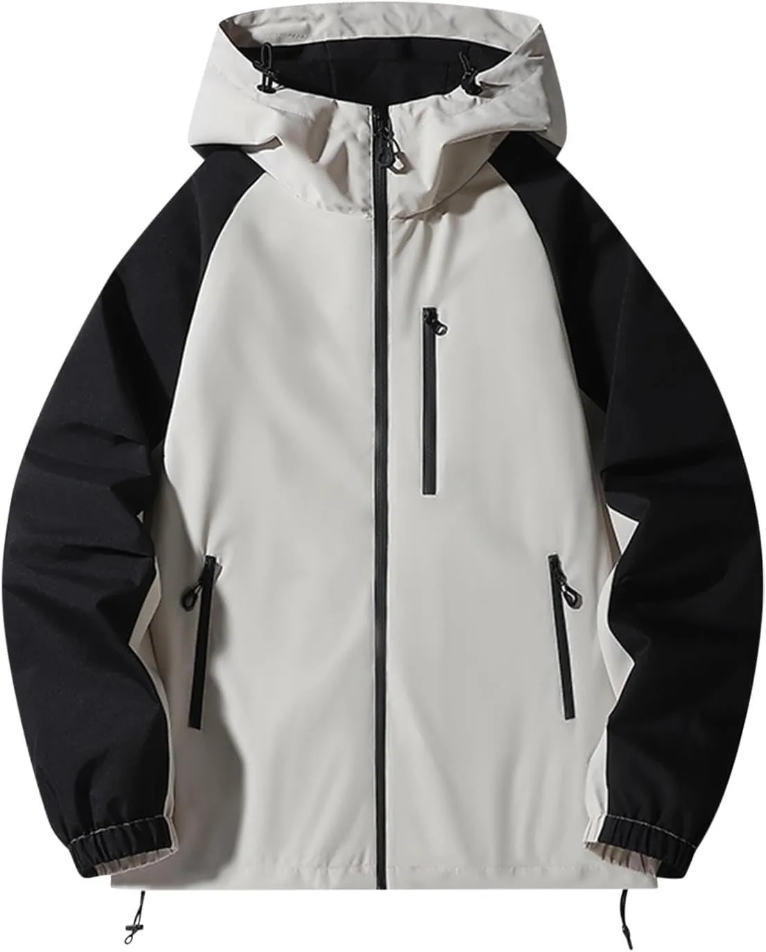 Mens Outdoor Hiking Trench Coat Color Block Windproof Hooded Jacket Breathable Athletic Running Mountaineering Suit