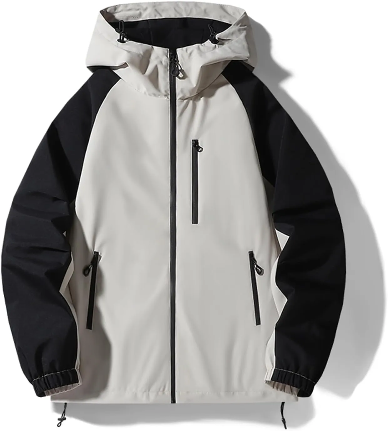 Mens Outdoor Hiking Trench Coat Color Block Windproof Hooded Jacket Breathable Athletic Running Mountaineering Suit
