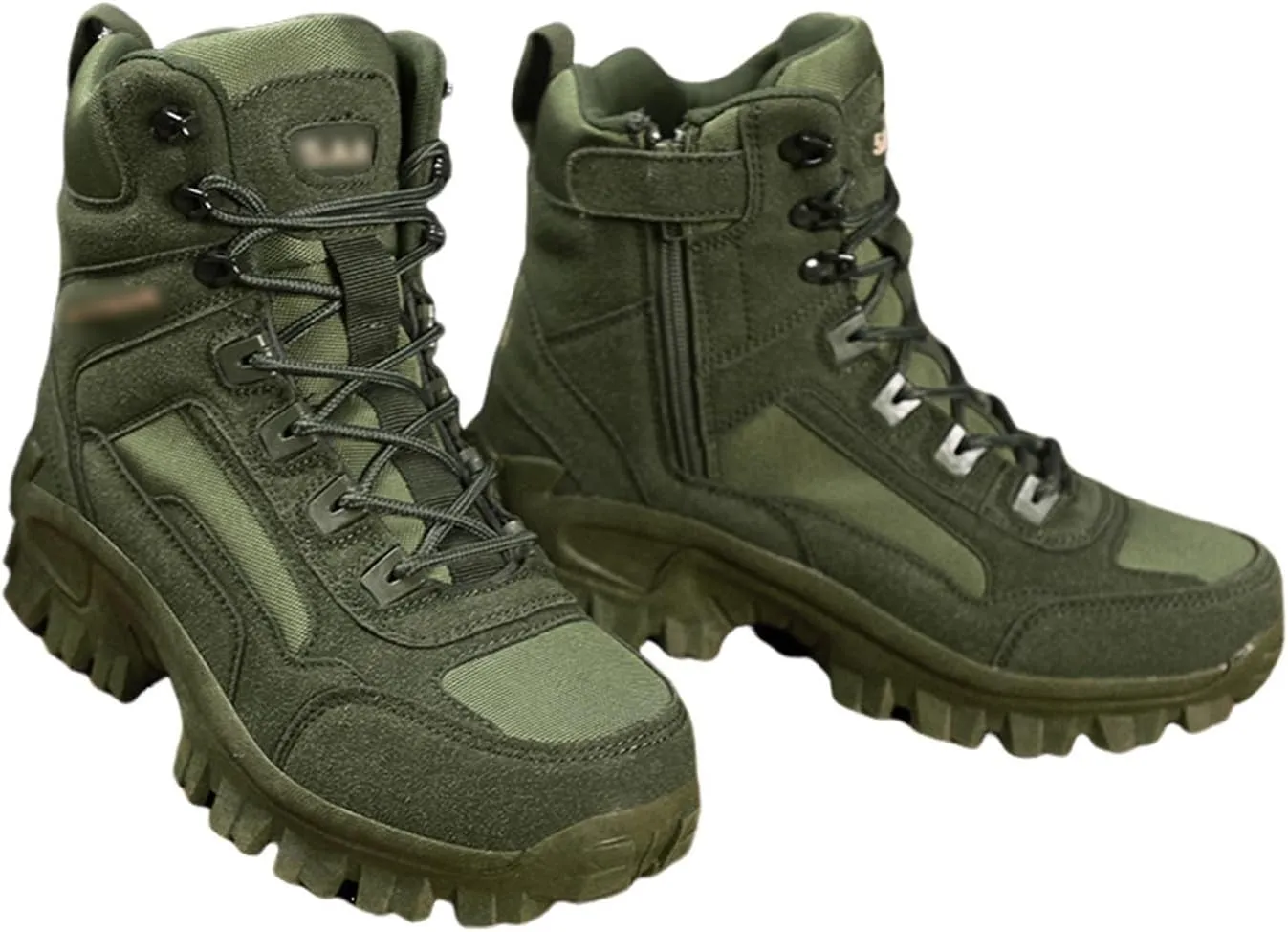 Mens Outdoor Sports Tactical Shoes, Men's Plus Size High Top Tactical Combat Boots with Side Zipper, Lace Up Breathable Military Work Boots, for Tactical, Military, Combat, Hunting