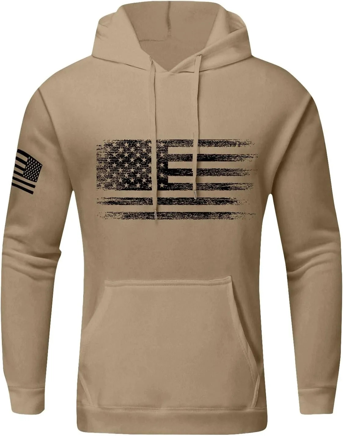 Men's Patriotic Hoodies USA Flag Print Hoodie Big and Tall Patriotic Graphic Long Sleeve Sweatshirt with Kangro Pocket