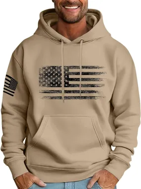 Men's Patriotic Hoodies USA Flag Print Hoodie Big and Tall Patriotic Graphic Long Sleeve Sweatshirt with Kangro Pocket