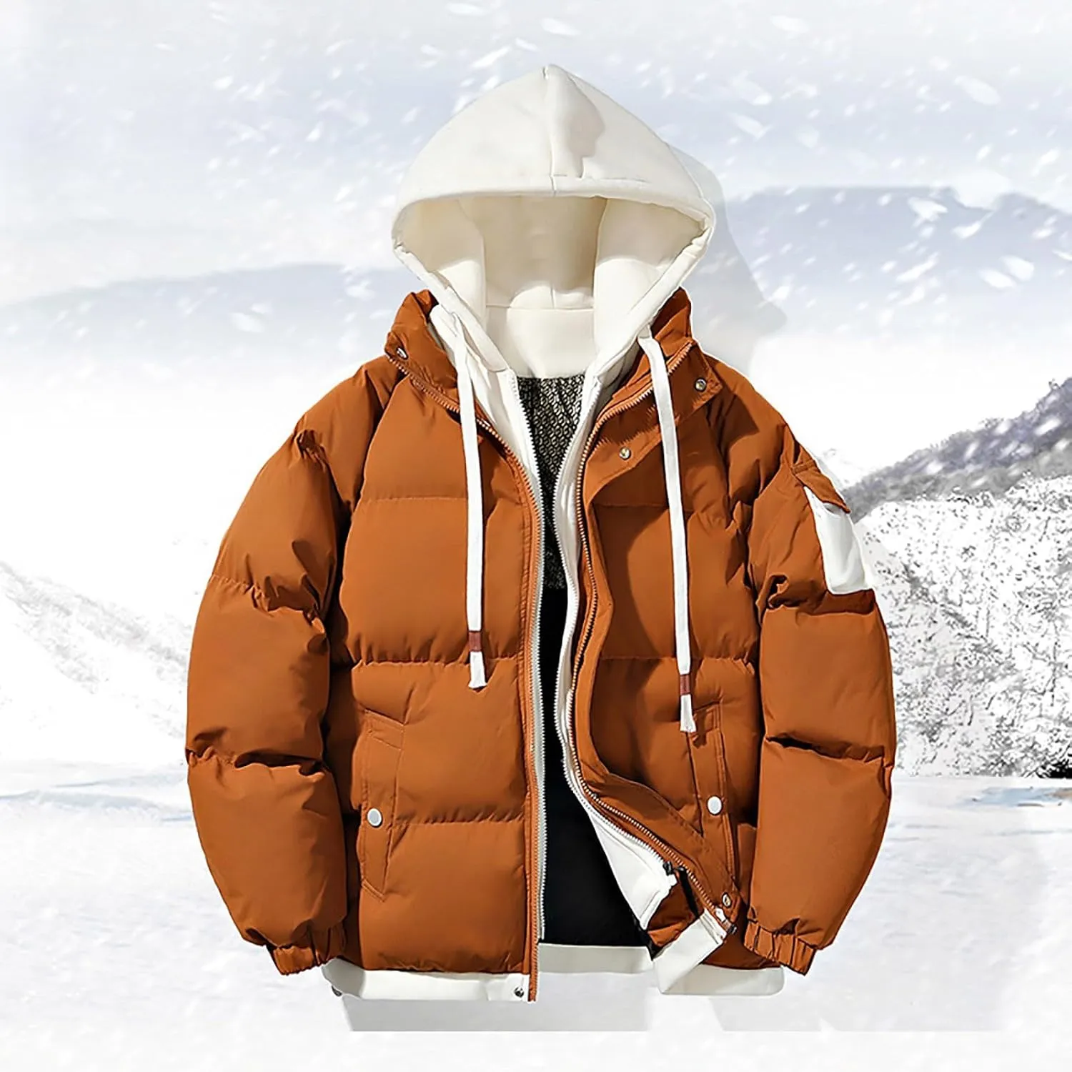 Men's Puffer Jacket Oversize Waterproof Winter Parka Jackets Warm Thicken Ski Coats Classic Patchwork Quilted Hoodie