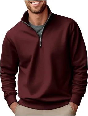 Men's Quarter Zip Pullover Loose Fit Mock Neck Long Sleeve Sweatshirt Solid Casual Lightweight Polo Sweaters