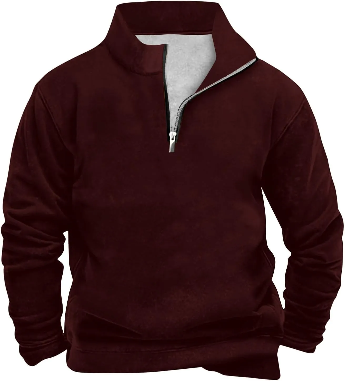 Men's Quarter Zip Pullover Loose Fit Mock Neck Long Sleeve Sweatshirt Solid Casual Lightweight Polo Sweaters