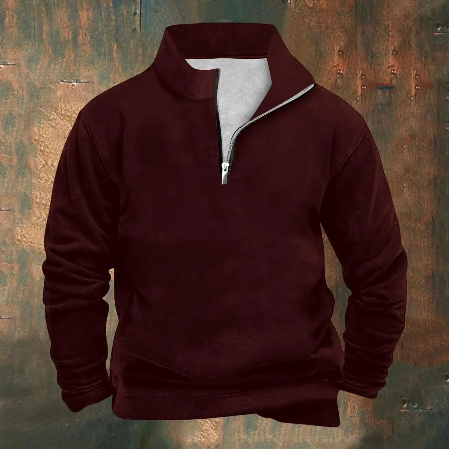 Men's Quarter Zip Pullover Loose Fit Mock Neck Long Sleeve Sweatshirt Solid Casual Lightweight Polo Sweaters