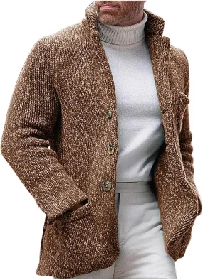 Mens Shawl Collar Cardigan Sweaters Button Down Cable Knit Patterns Plus Fleece Lined Chenille Sweaters with Pockets