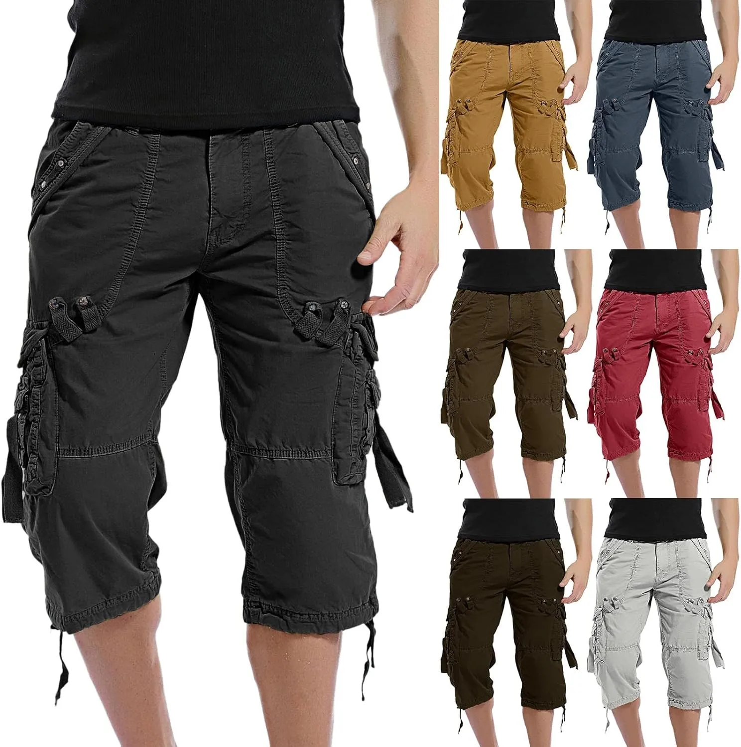 Mens Shorts Casual Cargo Shorts Outdoor Hiking Fishing Shorts Multi Pockets Quick Dry Lightweight Tactical Capris