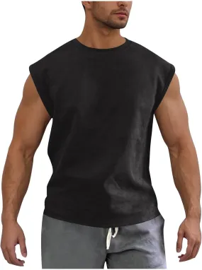 Men's Suede Tank Top Sports Pullover Round Neck Fitness Gym Running Athletic Sleeveless Tops Bodybuilding Muscle