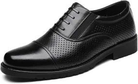 Men's Summer Business Dress Shoes Soft Sole Black Hollow Out Casual British Square Toe Leather Shoes Mens Formal Shoes(9)