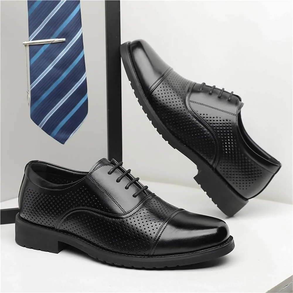 Men's Summer Business Dress Shoes Soft Sole Black Hollow Out Casual British Square Toe Leather Shoes Mens Formal Shoes(9)
