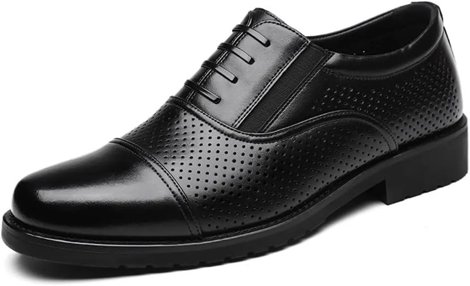 Men's Summer Business Dress Shoes Soft Sole Black Hollow Out Casual British Square Toe Leather Shoes Mens Formal Shoes(9)