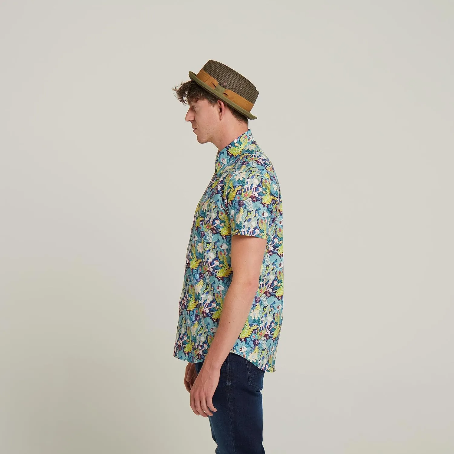 Mens Summer Paper Straw Skimpy Brim Retro Porkpie Hat