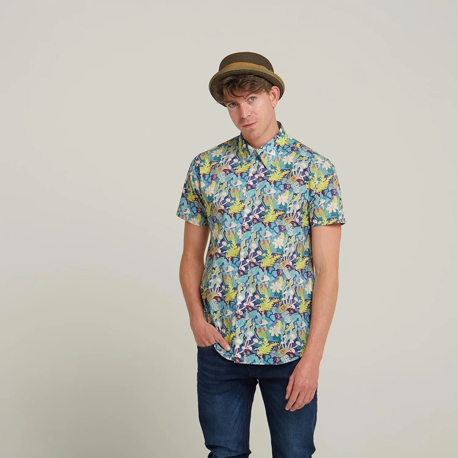 Mens Summer Paper Straw Skimpy Brim Retro Porkpie Hat
