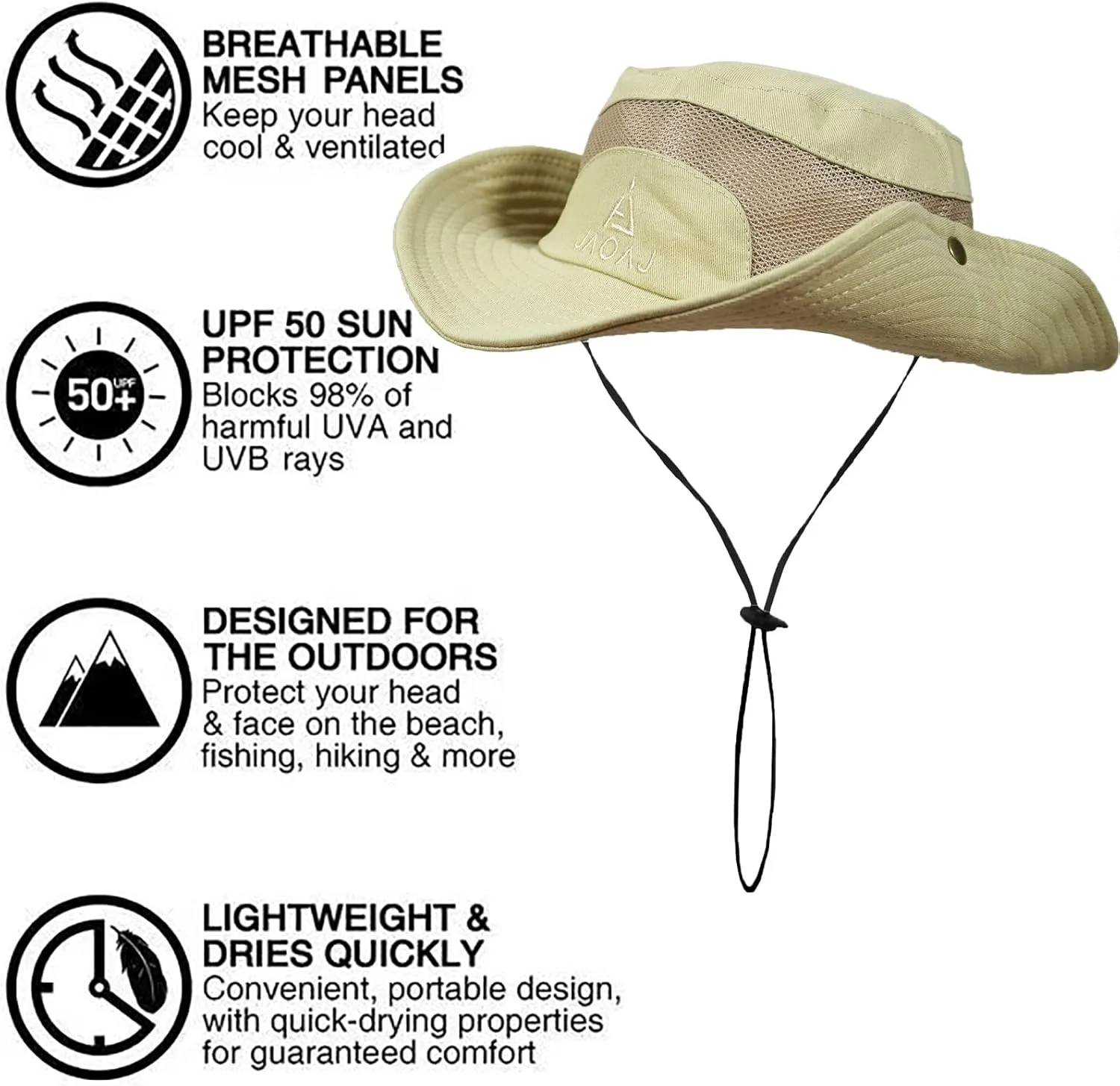 Mens Sun Hat Wide Brim Summer Safari Hat, Cotton Fishing Boonie Hat UV Hats, Mesh Bucket Gardening Hats