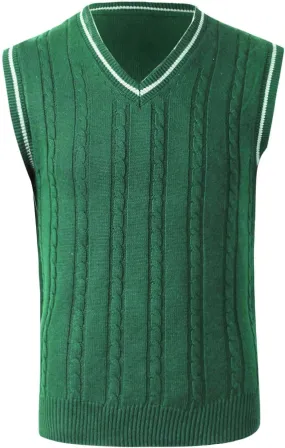 Men's Sweater Vest V Neck Casual Sleeveless Slim Fit Pullover Sweaters Striped Twisted Knit Vests Fall Winter Clothes