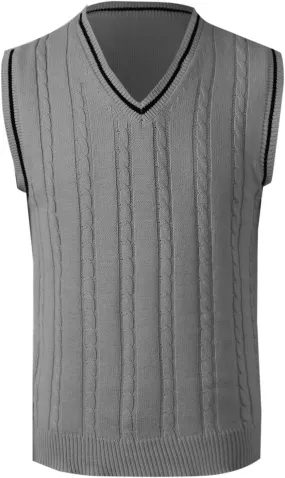 Men's Sweater Vest V Neck Casual Sleeveless Slim Fit Pullover Sweaters Striped Twisted Knit Vests Fall Winter Clothes