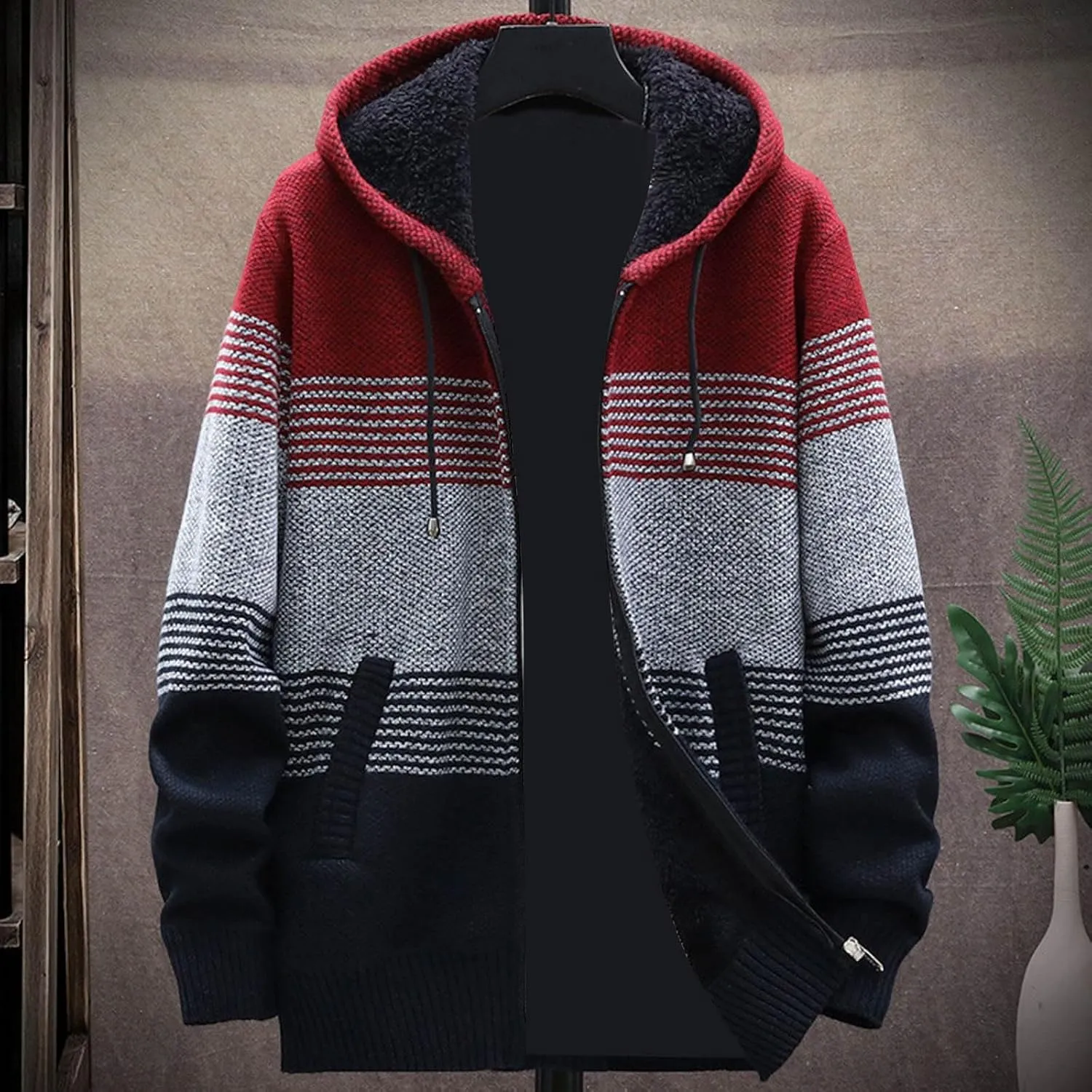 Mens Sweaters Men Plus Fleece Thick Sweater Large Size Foreign Trade Mens Mens Pullover Sweater with Pocket