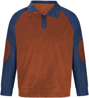Mens Sweatshirt Button Collar Pullover Hoodies Button Solid Color Long Sleeve 1/4 Button Up Pullover Fall Polo