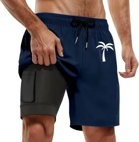 Men's Swim Trunks with Compression Liner 9 Inch Quick Dry Swimsuit Swimming Swim Board Shorts for Men with Pockets