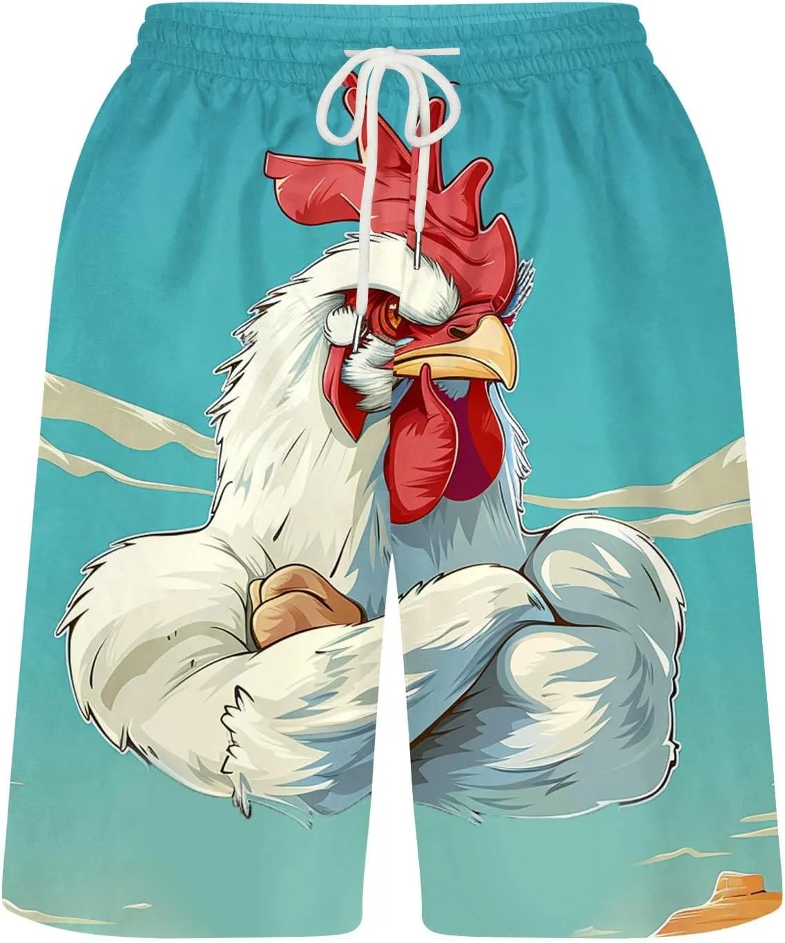 Mens Swimming Trunks Funny Print Summer Beach Shorts Big and Tall Novelty Quick Dry Holiday Hawaiian Bathing Suits