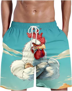 Mens Swimming Trunks Funny Print Summer Beach Shorts Big and Tall Novelty Quick Dry Holiday Hawaiian Bathing Suits