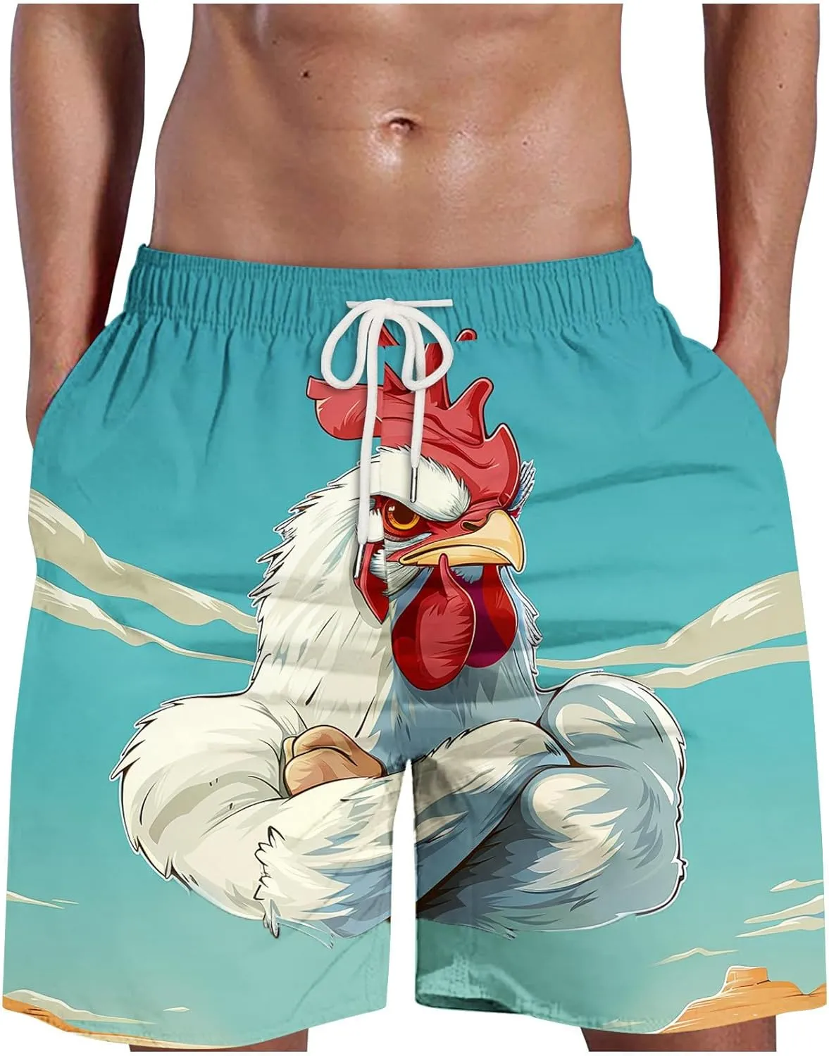 Mens Swimming Trunks Funny Print Summer Beach Shorts Big and Tall Novelty Quick Dry Holiday Hawaiian Bathing Suits