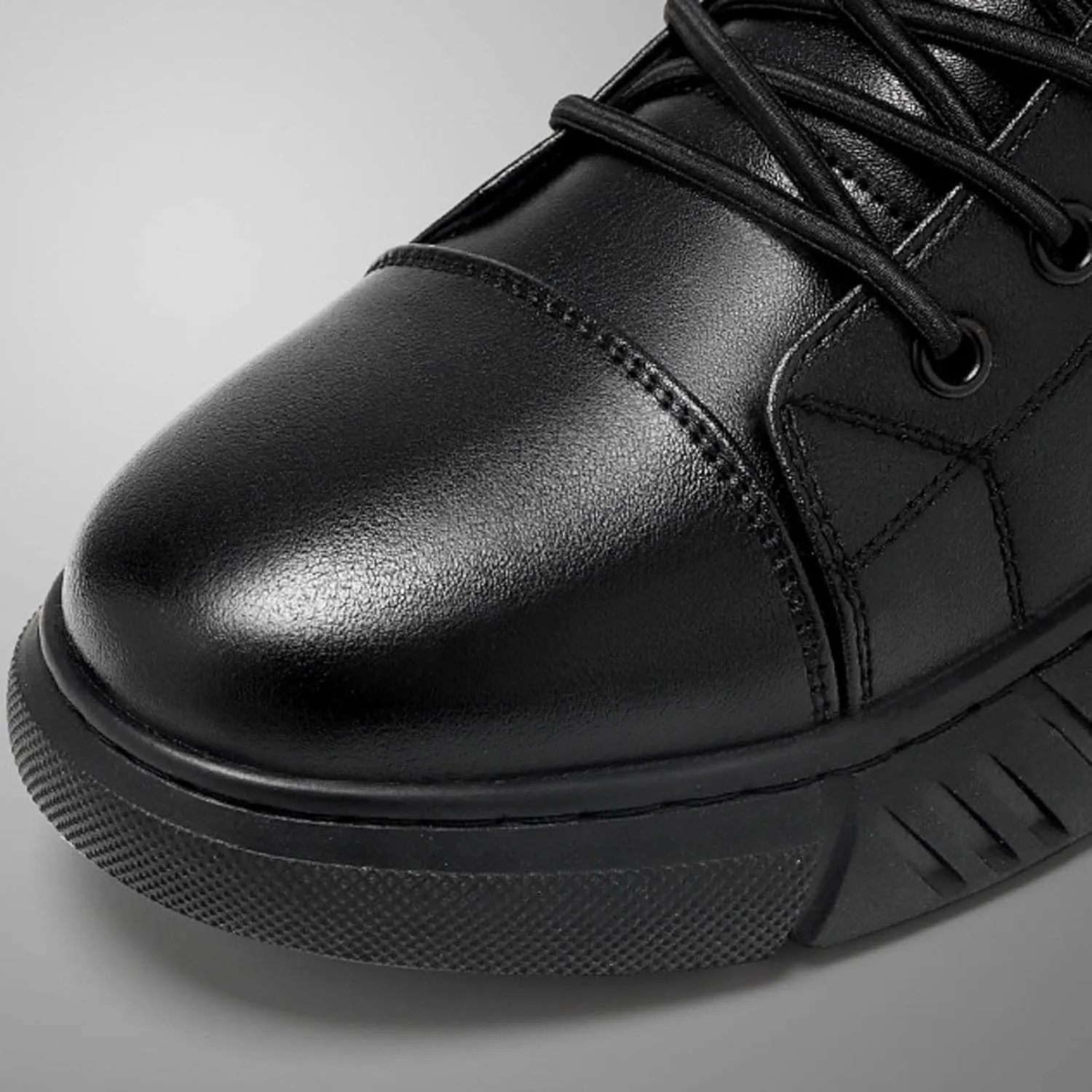 Men's Trendy Solid Color Ankle Boots Thick Sole Heightening High Top Boots Lace Up Non Slip Business Casual Shoes Men