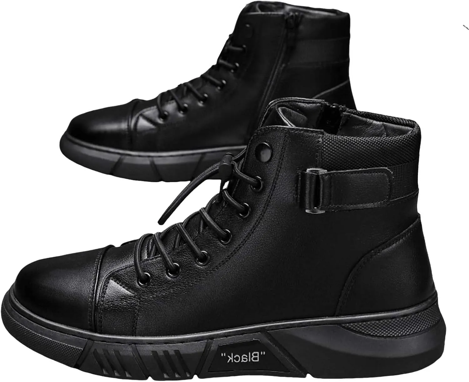 Men's Trendy Solid Color Ankle Boots Thick Sole Heightening High Top Boots Lace Up Non Slip Business Casual Shoes Men