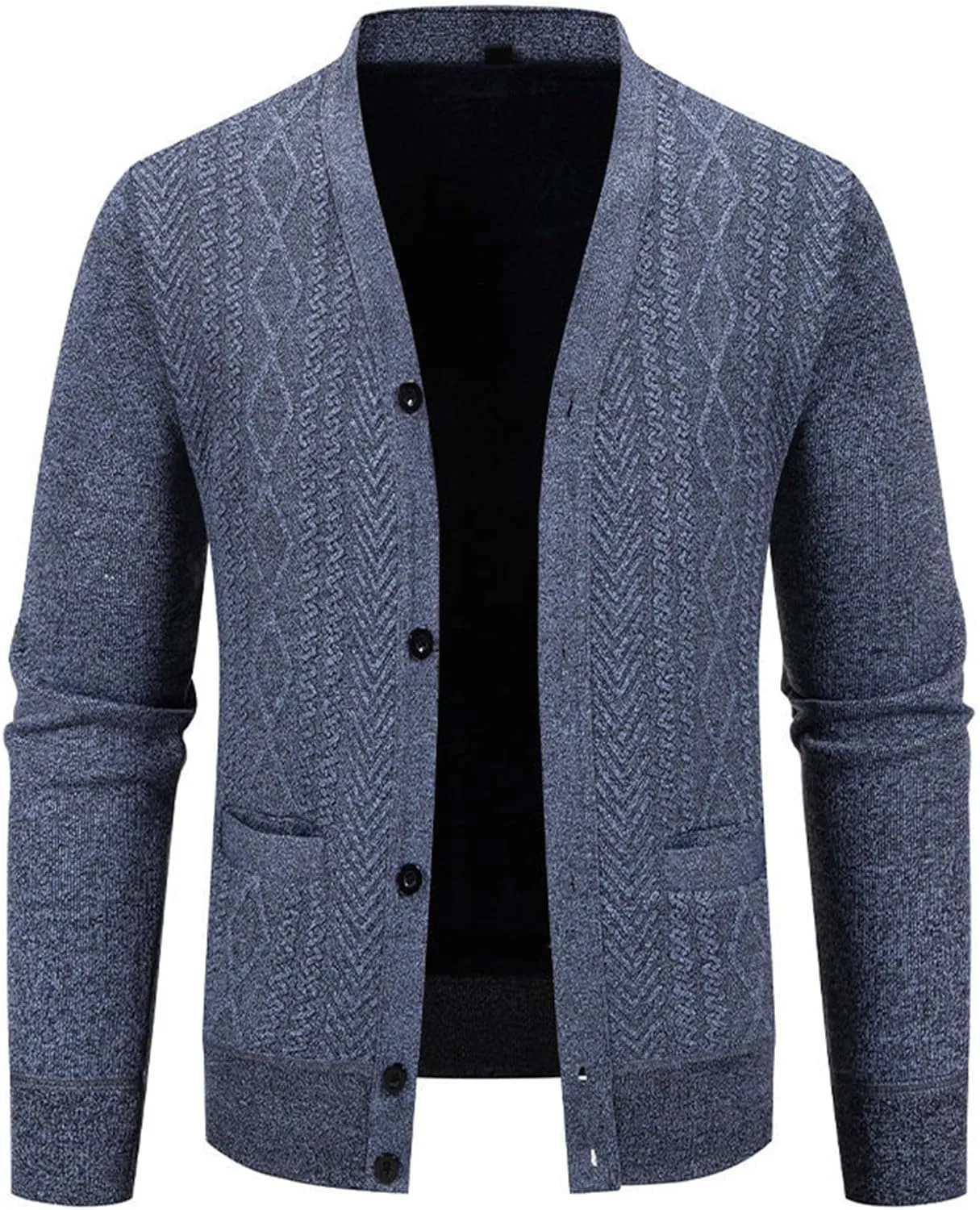 Mens V Neck Cardigan Sweater Casual Button Down Sweaters Open Front Jacket Solid Color Knit Sweaters with Pockets