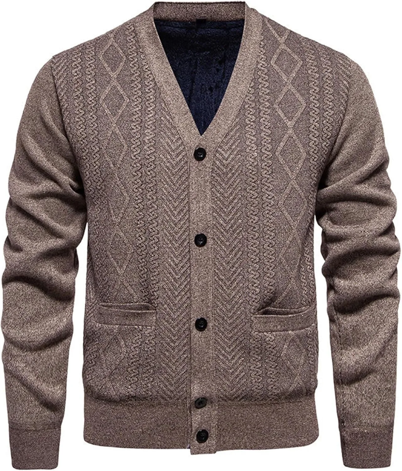 Mens V Neck Cardigan Sweater Casual Button Down Sweaters Open Front Jacket Solid Color Knit Sweaters with Pockets
