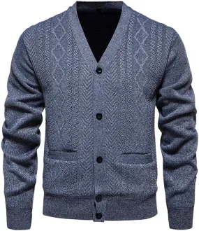 Mens V Neck Cardigan Sweater Casual Button Down Sweaters Open Front Jacket Solid Color Knit Sweaters with Pockets
