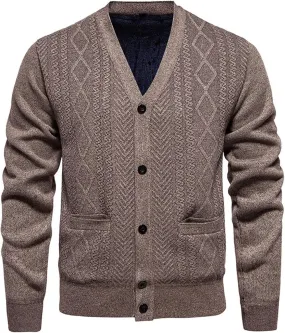 Mens V Neck Cardigan Sweater Casual Button Down Sweaters Open Front Jacket Solid Color Knit Sweaters with Pockets