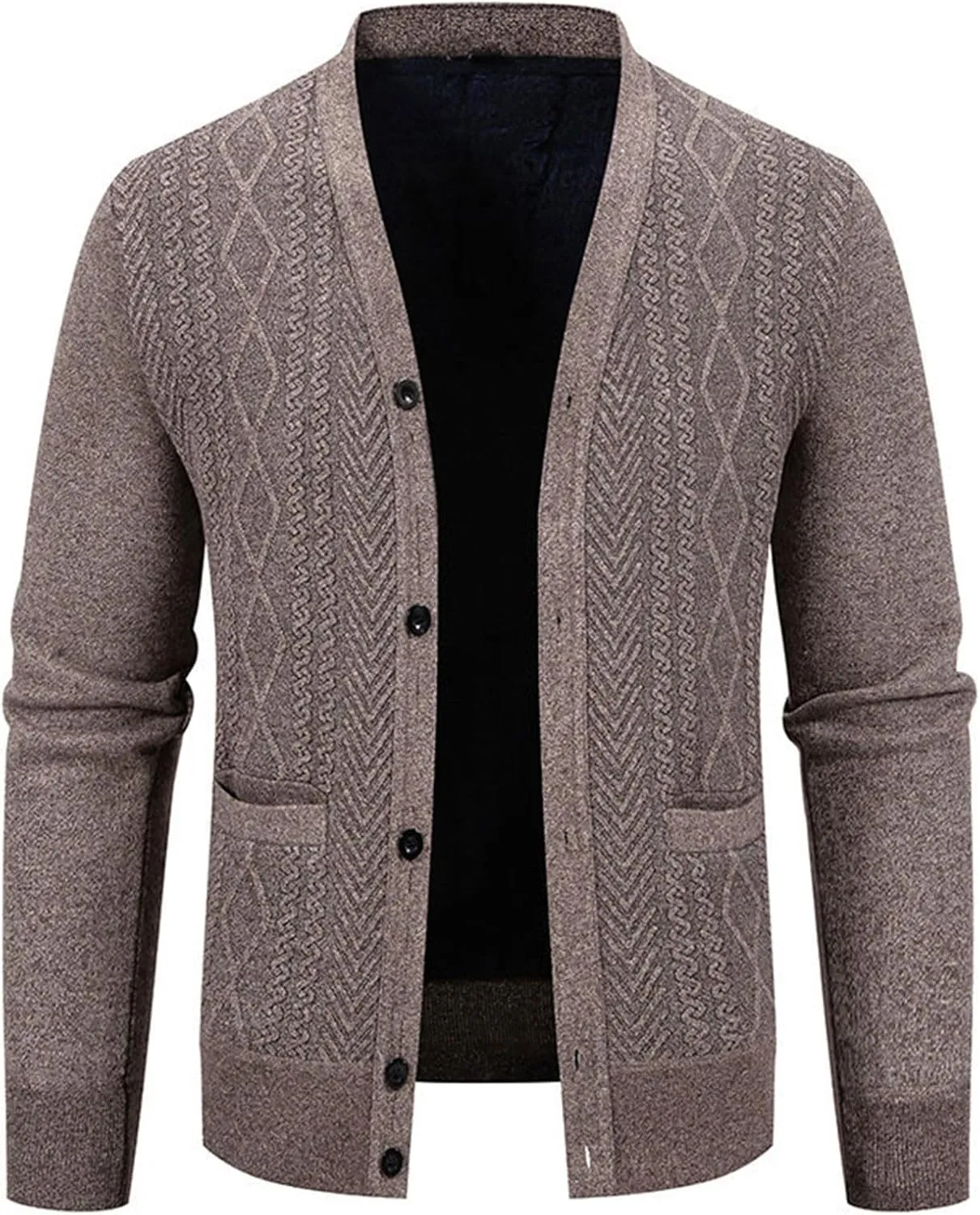 Mens V Neck Cardigan Sweater Casual Button Down Sweaters Open Front Jacket Solid Color Knit Sweaters with Pockets