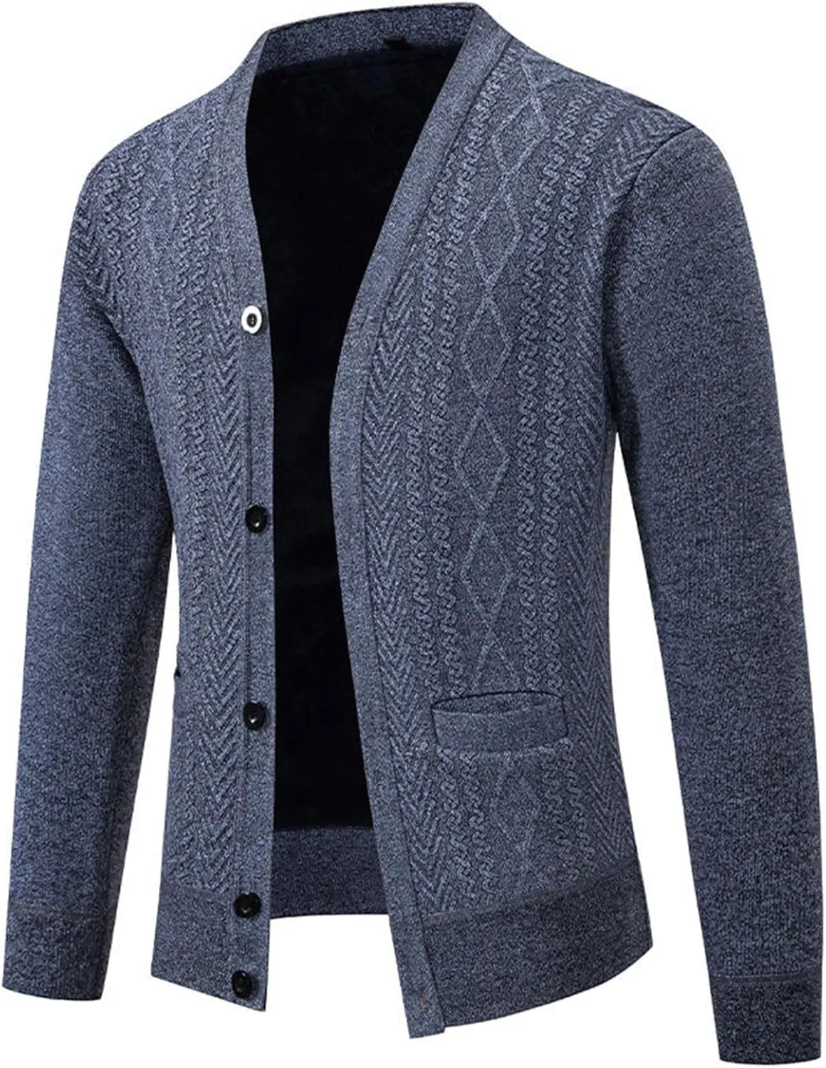 Mens V Neck Cardigan Sweater Casual Button Down Sweaters Open Front Jacket Solid Color Knit Sweaters with Pockets