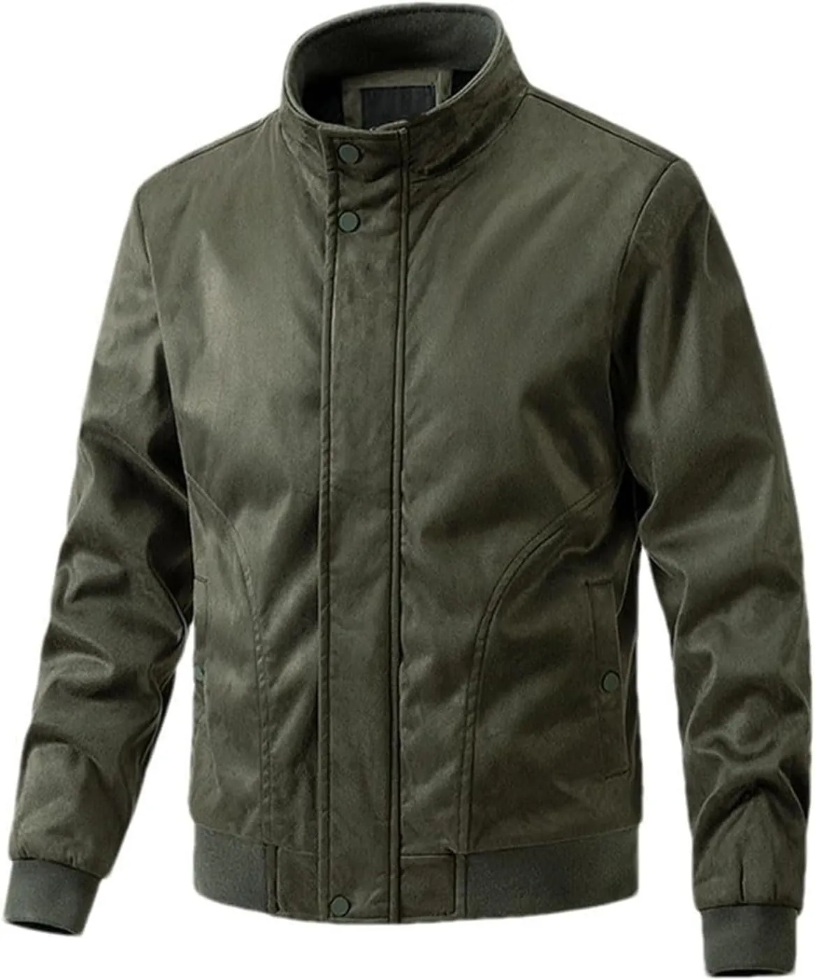 Men's Vintage Fleece Jackets Stand Collar Sherpa Lined Winter Coats Windproof Bomber Casual Jackets with Pocket