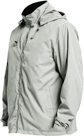 Men's Waterproof Raincoat Zip Up Lightweight Rain Jacket with Detachable Hood Softshell Windbreaker for Hiking Travel