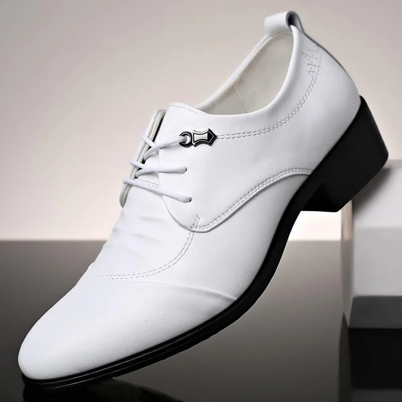 Men's White Dress Shoes Men Classic Lace-up Formal Oxfords Casual Work Office Comfortable Business Shoes