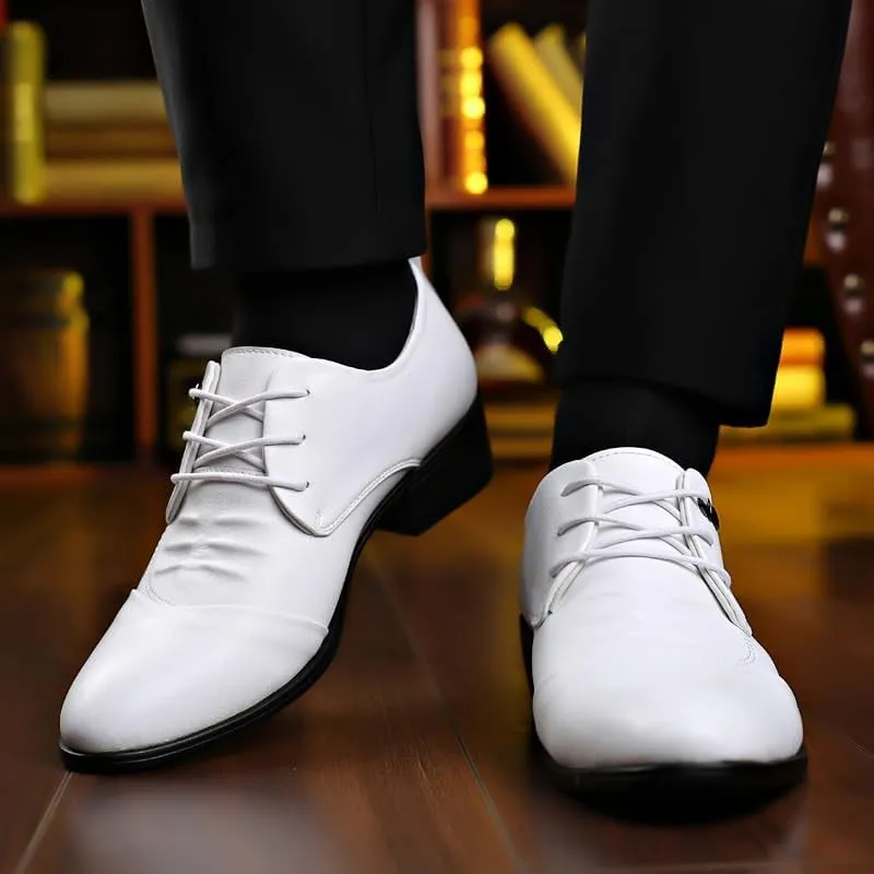 Men's White Dress Shoes Men Classic Lace-up Formal Oxfords Casual Work Office Comfortable Business Shoes