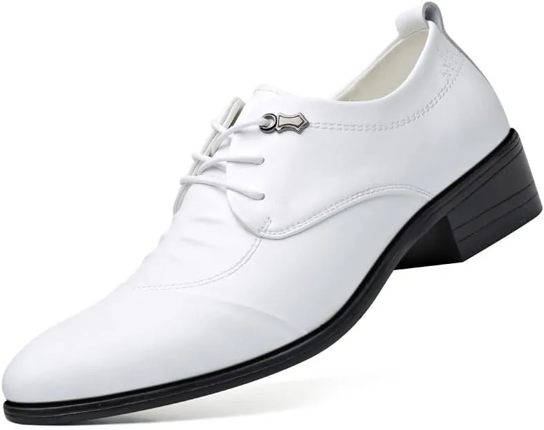 Men's White Dress Shoes Men Classic Lace-up Formal Oxfords Casual Work Office Comfortable Business Shoes