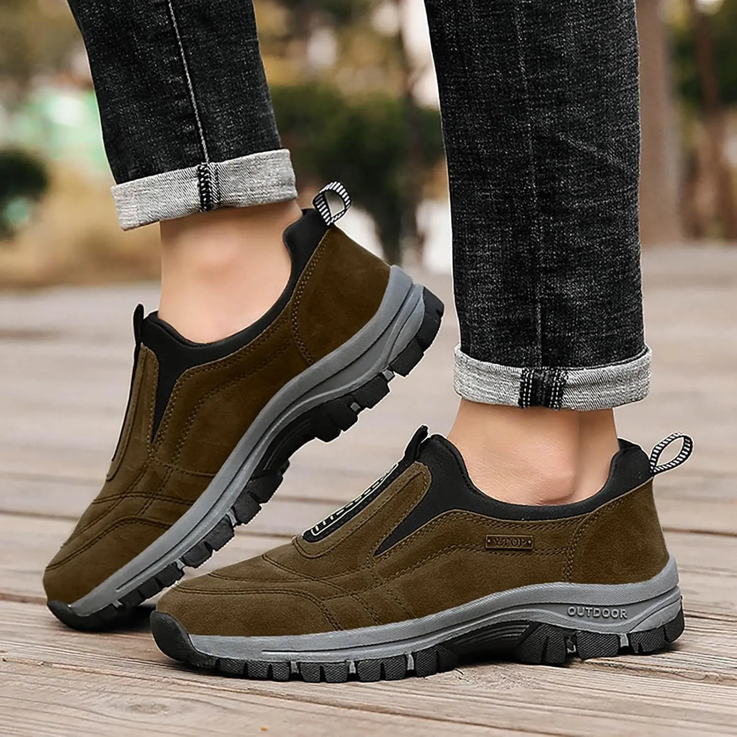 Men's Wide Hiking Shoes Slip on Loafers Trekking Trails Sneakers Waterproof Walking Shoes with Arch Support