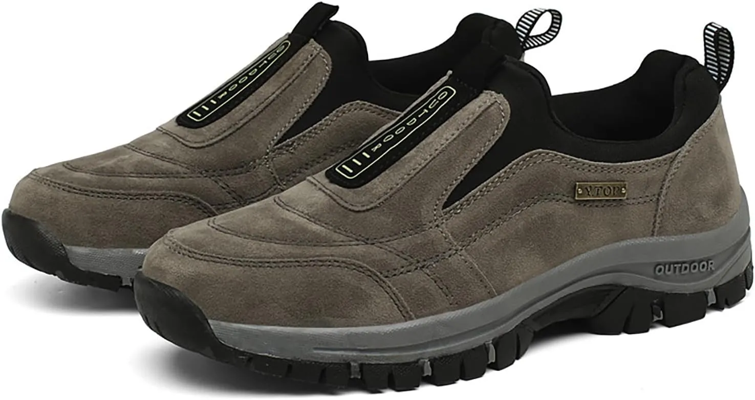 Men's Wide Hiking Shoes Slip on Loafers Trekking Trails Sneakers Waterproof Walking Shoes with Arch Support
