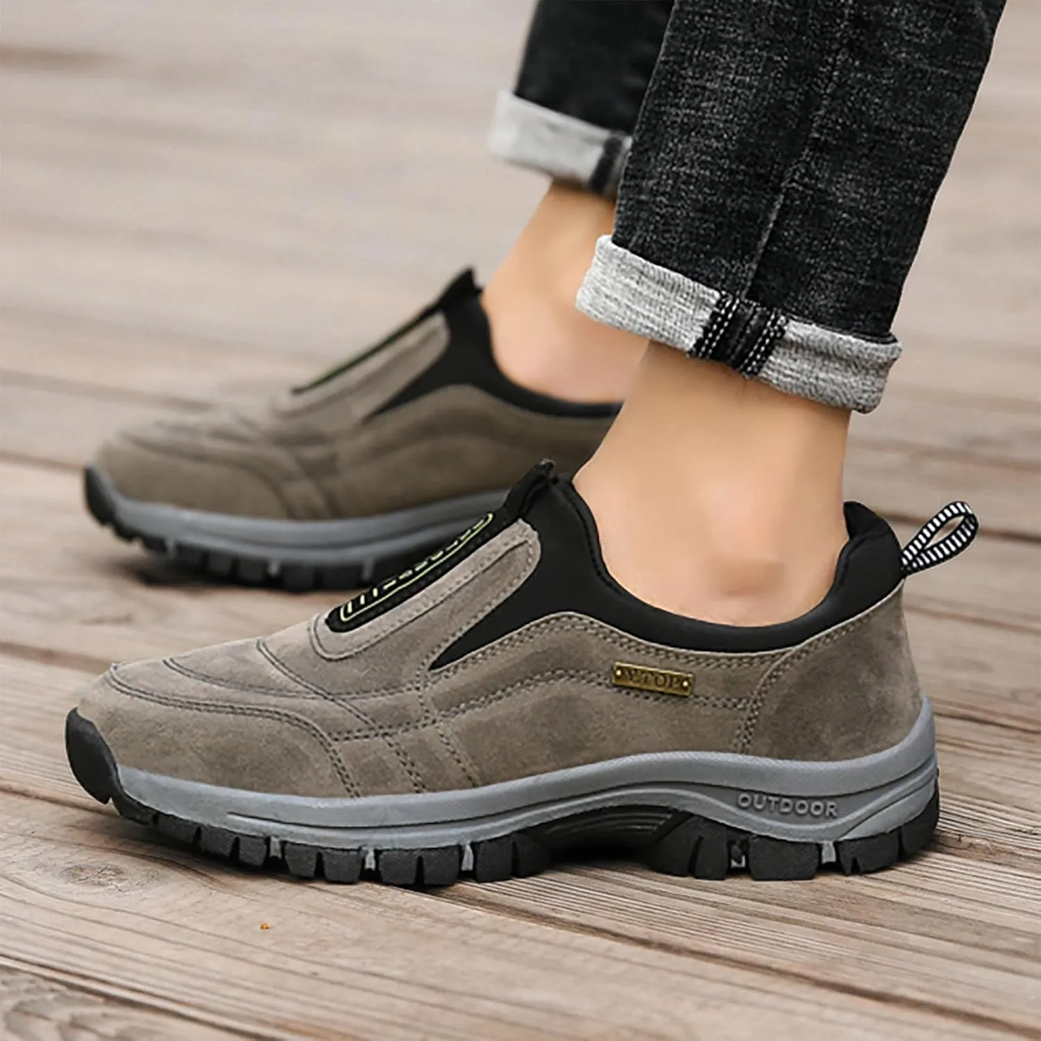Men's Wide Hiking Shoes Slip on Loafers Trekking Trails Sneakers Waterproof Walking Shoes with Arch Support