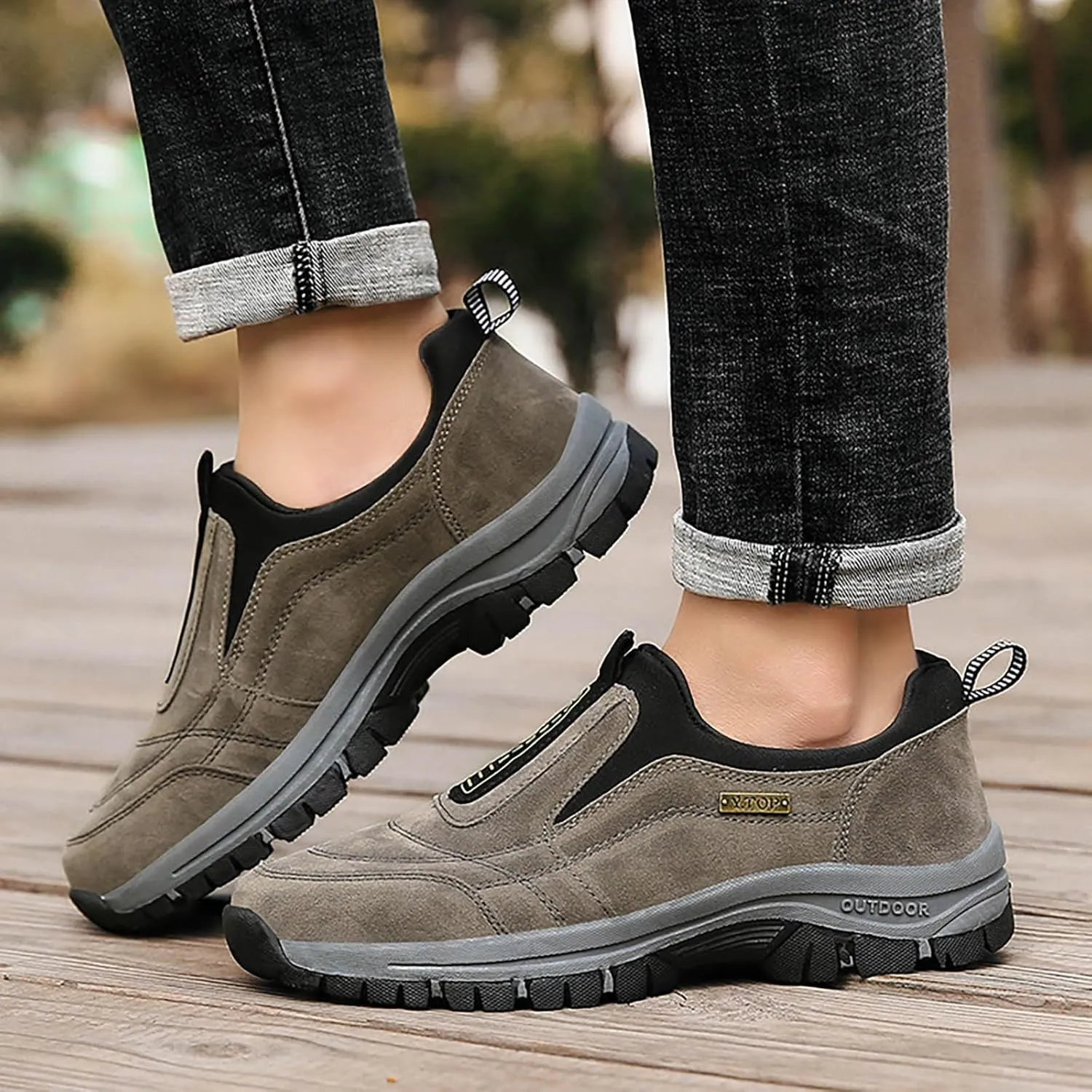 Men's Wide Hiking Shoes Slip on Loafers Trekking Trails Sneakers Waterproof Walking Shoes with Arch Support