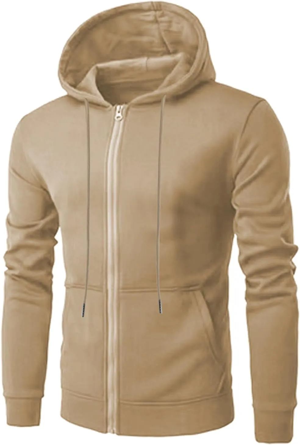 Men's Zip-up Hooded Sweatshirts Full-Zip Hoodie Long Sleeve Solid Color Drawstring Casual Hoodies for Men with Pocket