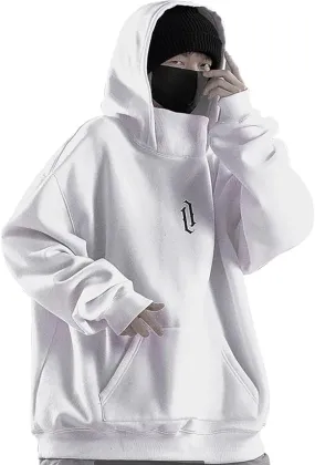 Ninja Hoodie Men Double Neckline Harajuku Cotton Pullover Sweatshirts Windproof Hip Hop Balaclava Fleece Lined Hoodies