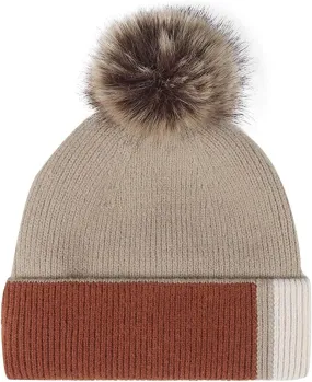 Oplxuo Winter Beanie Hat for Women Color Block Knit Beanie Soft Warm Hat Ski Stocking Cuffed Cap with Pompom